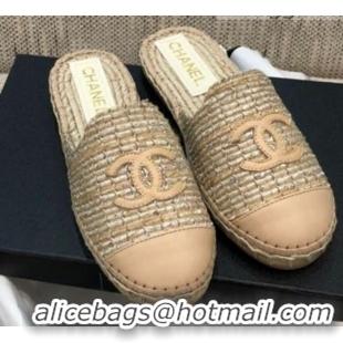 Top Grade Chanel Tweed Espadrilles Mules G37482 Beige