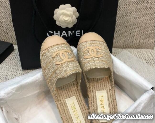 Top Grade Chanel Tweed Espadrilles Mules G37482 Beige