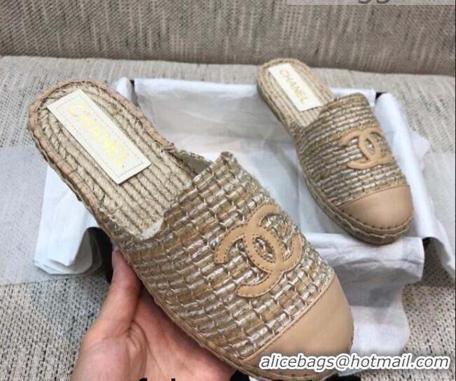 Top Grade Chanel Tweed Espadrilles Mules G37482 Beige