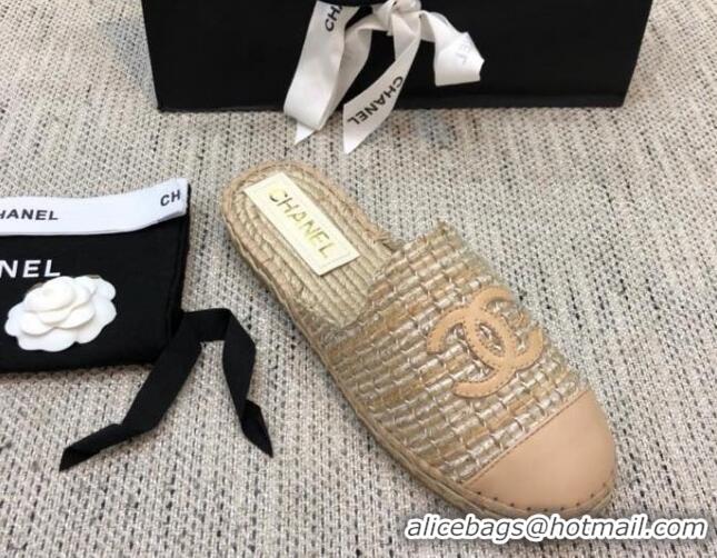 Top Grade Chanel Tweed Espadrilles Mules G37482 Beige