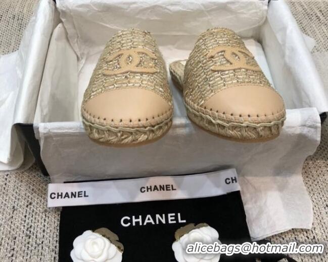 Top Grade Chanel Tweed Espadrilles Mules G37482 Beige