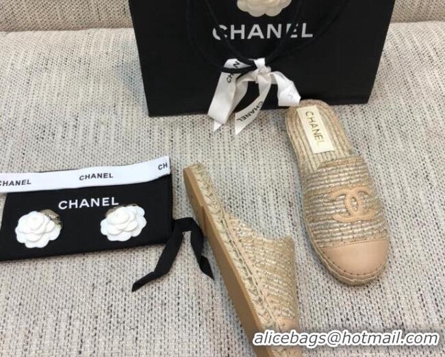 Top Grade Chanel Tweed Espadrilles Mules G37482 Beige