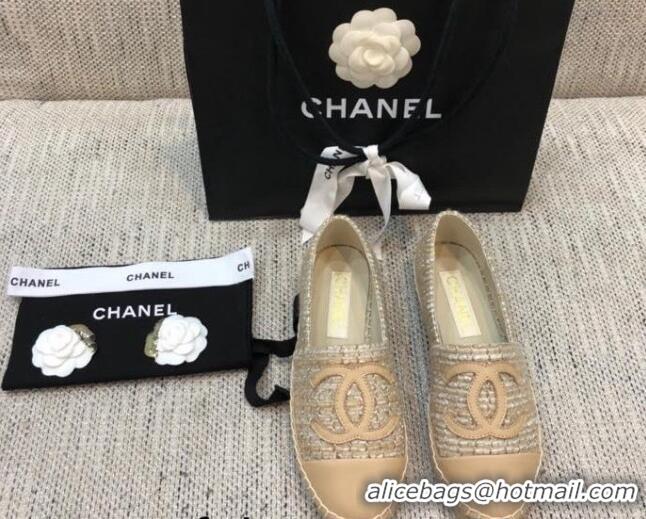 Best Grade Chanel Tweed Flat Espadrilles G29762 Beige 2021