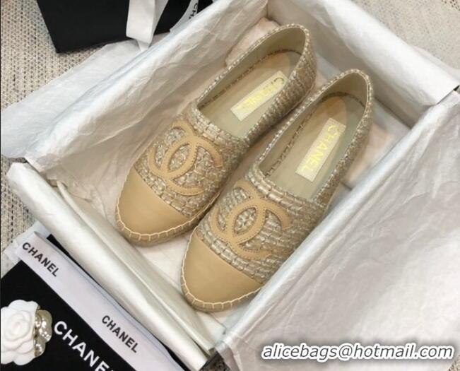 Best Grade Chanel Tweed Flat Espadrilles G29762 Beige 2021