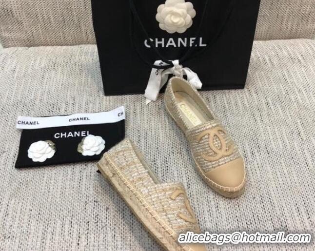 Best Grade Chanel Tweed Flat Espadrilles G29762 Beige 2021