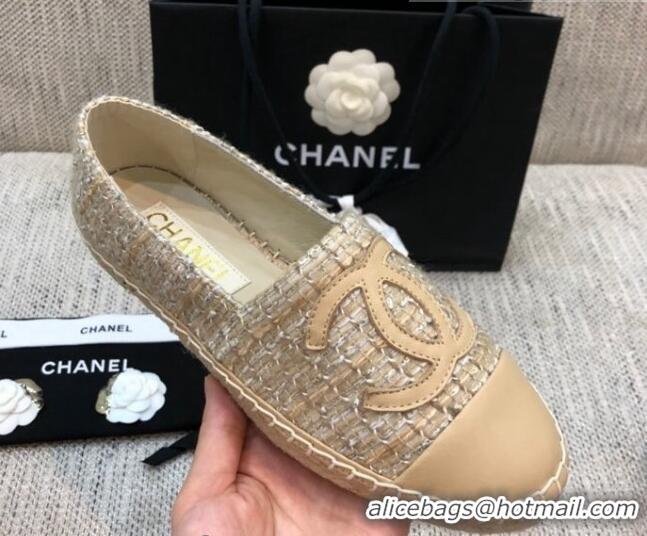 Best Grade Chanel Tweed Flat Espadrilles G29762 Beige 2021