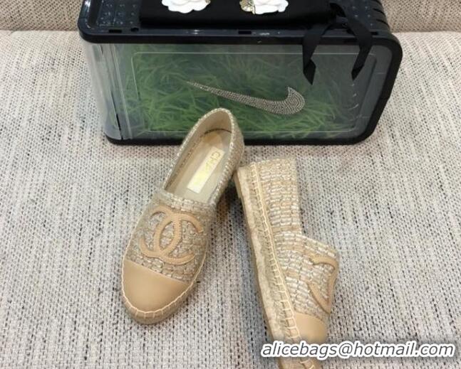 Best Grade Chanel Tweed Flat Espadrilles G29762 Beige 2021