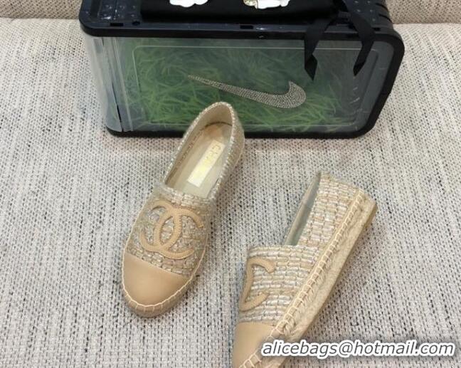 Best Grade Chanel Tweed Flat Espadrilles G29762 Beige 2021