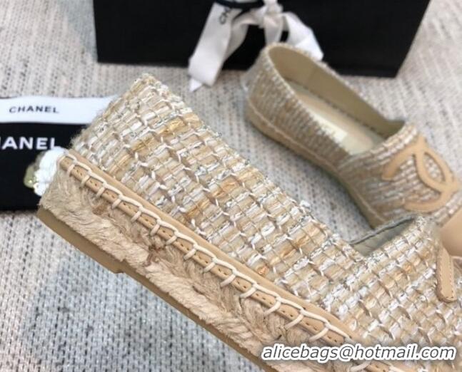 Best Grade Chanel Tweed Flat Espadrilles G29762 Beige 2021