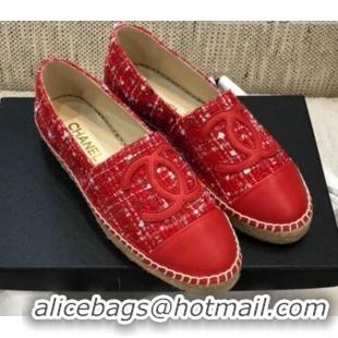 Grade Quality Chanel Tweed Flat Espadrilles G29762 Red 2021