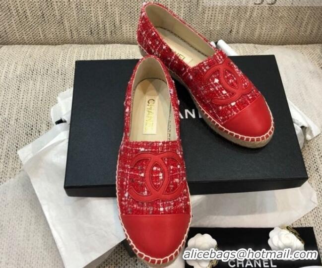 Grade Quality Chanel Tweed Flat Espadrilles G29762 Red 2021