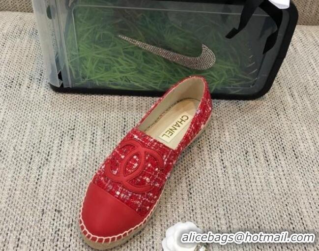 Grade Quality Chanel Tweed Flat Espadrilles G29762 Red 2021