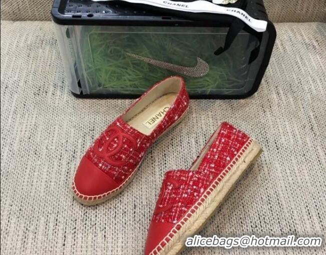 Grade Quality Chanel Tweed Flat Espadrilles G29762 Red 2021