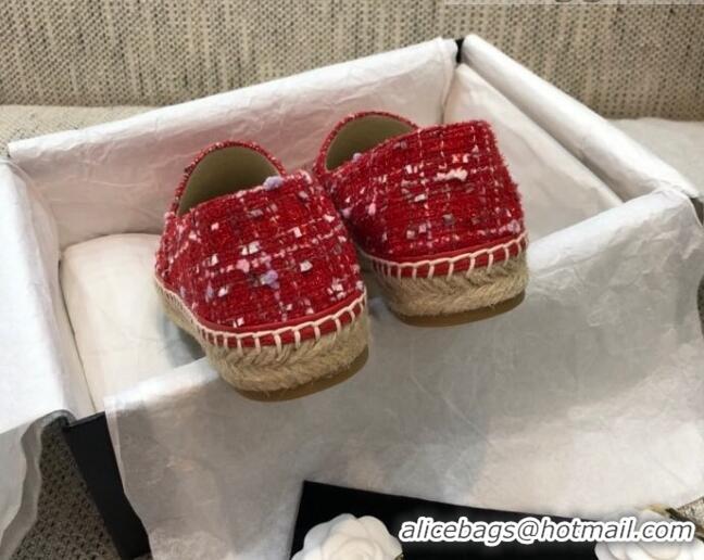 Grade Quality Chanel Tweed Flat Espadrilles G29762 Red 2021