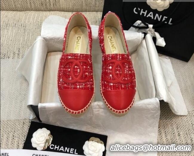 Grade Quality Chanel Tweed Flat Espadrilles G29762 Red 2021