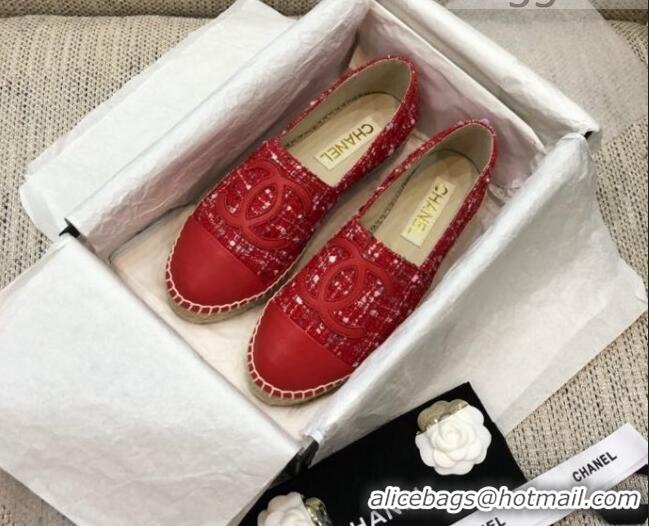 Grade Quality Chanel Tweed Flat Espadrilles G29762 Red 2021