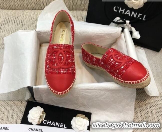 Grade Quality Chanel Tweed Flat Espadrilles G29762 Red 2021