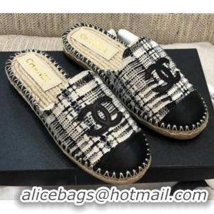 Top Quality Chanel Tweed Espadrilles Mules G37482 Black 2021