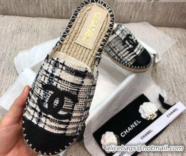 Top Quality Chanel Tweed Espadrilles Mules G37482 Black 2021