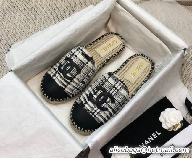 Top Quality Chanel Tweed Espadrilles Mules G37482 Black 2021