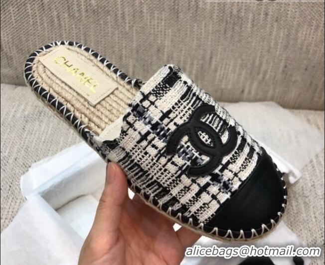 Top Quality Chanel Tweed Espadrilles Mules G37482 Black 2021