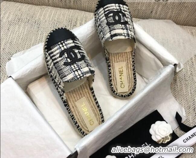 Top Quality Chanel Tweed Espadrilles Mules G37482 Black 2021