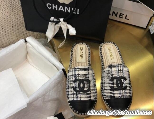 Top Quality Chanel Tweed Espadrilles Mules G37482 Black 2021