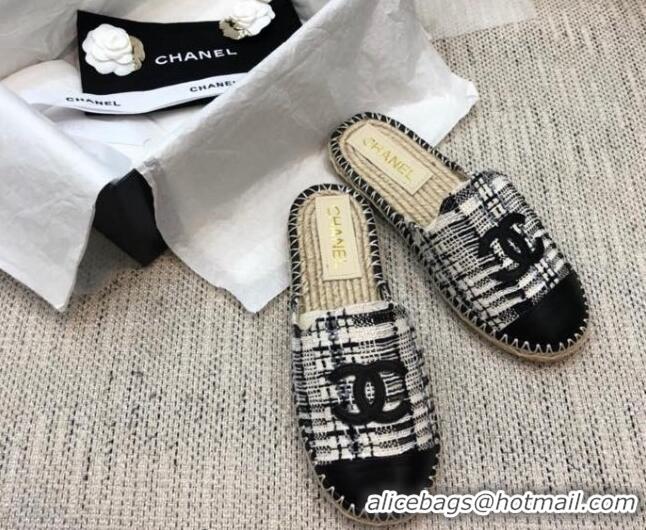 Top Quality Chanel Tweed Espadrilles Mules G37482 Black 2021