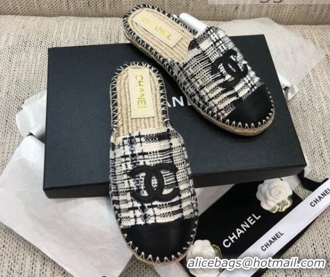 Top Quality Chanel Tweed Espadrilles Mules G37482 Black 2021