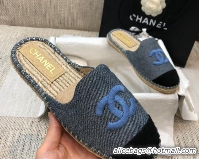 Unique Style Chanel Denim Espadrilles Mules G37482 Grey 2021