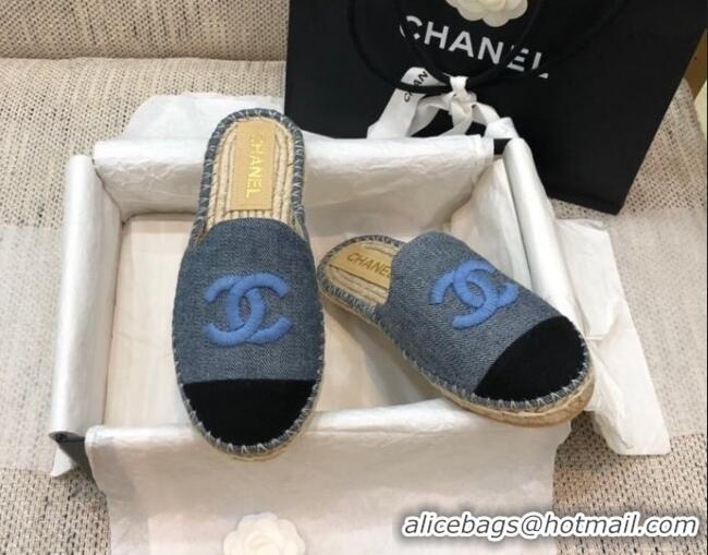 Unique Style Chanel Denim Espadrilles Mules G37482 Grey 2021