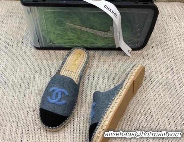 Unique Style Chanel Denim Espadrilles Mules G37482 Grey 2021