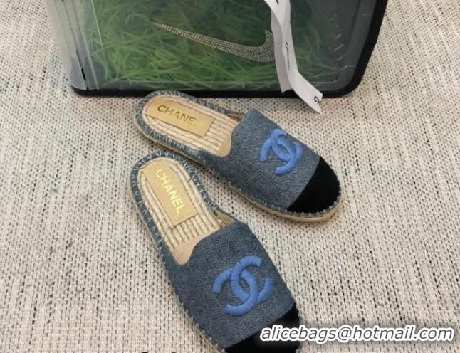 Unique Style Chanel Denim Espadrilles Mules G37482 Grey 2021