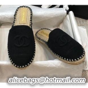 Good Quality Chanel Denim Espadrilles Mules G37482 Black 2021