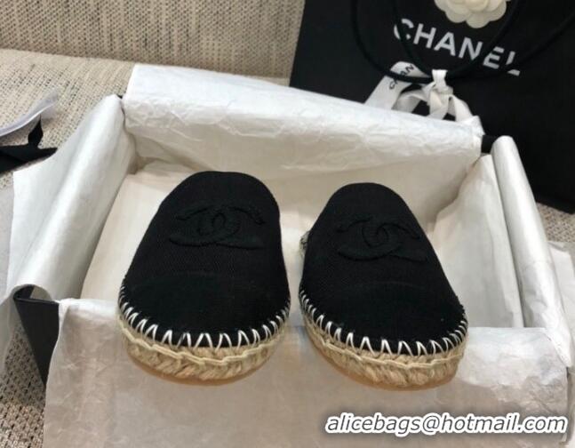 Good Quality Chanel Denim Espadrilles Mules G37482 Black 2021