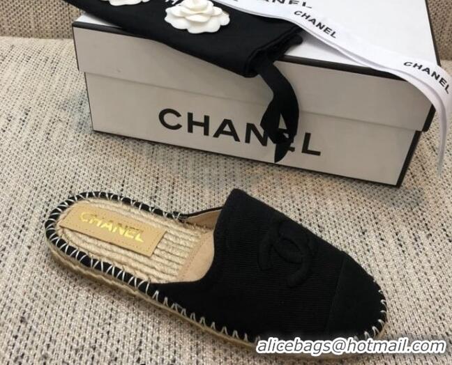 Good Quality Chanel Denim Espadrilles Mules G37482 Black 2021