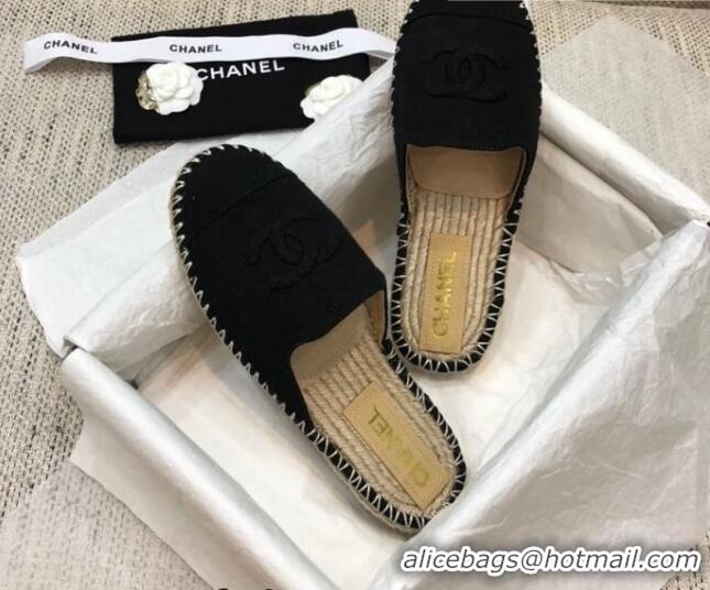 Good Quality Chanel Denim Espadrilles Mules G37482 Black 2021