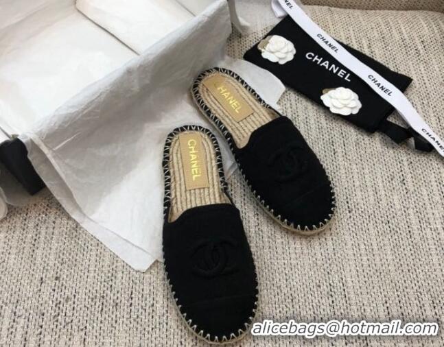 Good Quality Chanel Denim Espadrilles Mules G37482 Black 2021