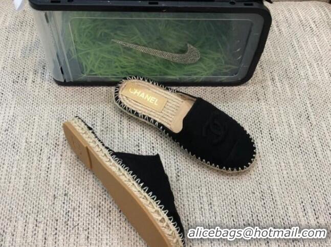 Good Quality Chanel Denim Espadrilles Mules G37482 Black 2021