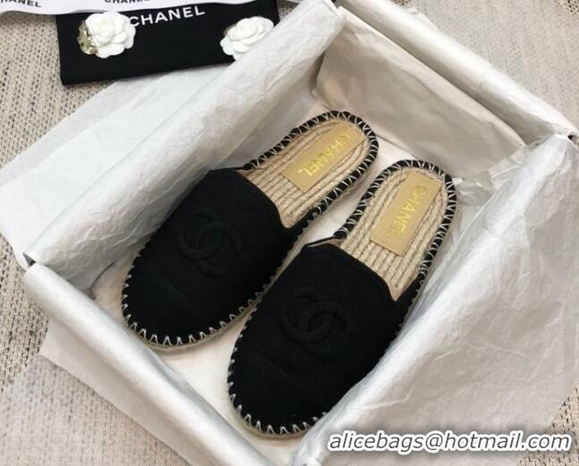 Good Quality Chanel Denim Espadrilles Mules G37482 Black 2021