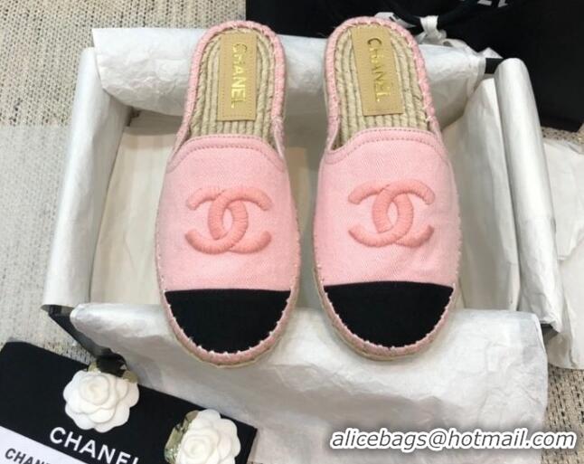 Stylish Chanel Denim Espadrilles Mules G37482 Pink 2021