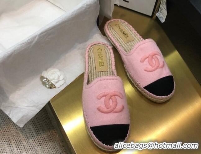 Stylish Chanel Denim Espadrilles Mules G37482 Pink 2021