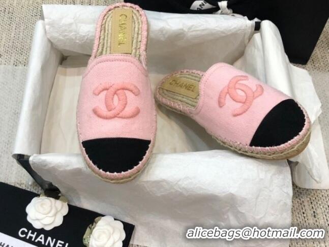 Stylish Chanel Denim Espadrilles Mules G37482 Pink 2021