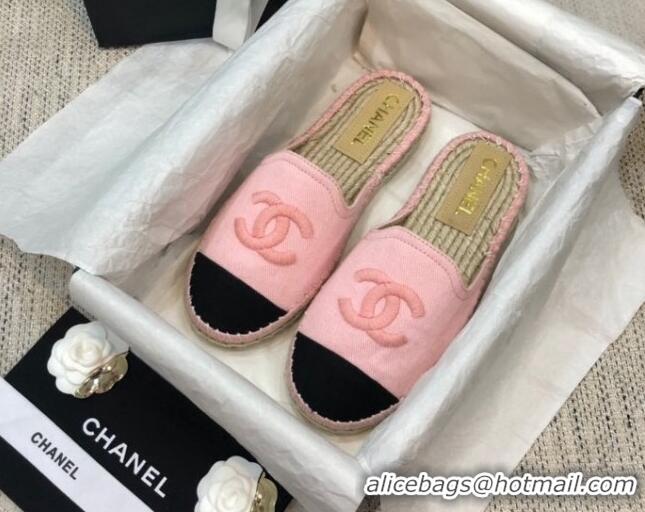 Stylish Chanel Denim Espadrilles Mules G37482 Pink 2021