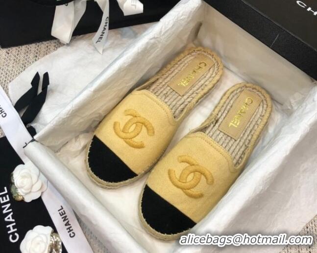 Charming Chanel Denim Espadrilles Mules G37482 Yellow 2021