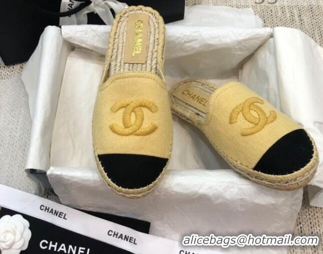 Charming Chanel Denim Espadrilles Mules G37482 Yellow 2021