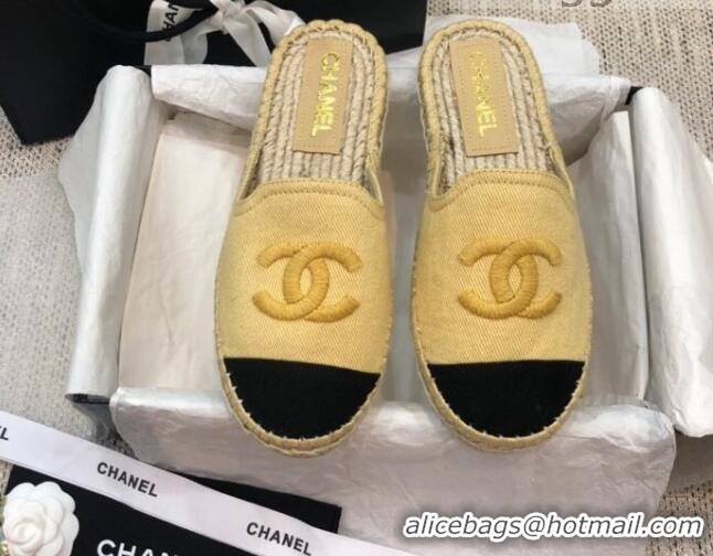 Charming Chanel Denim Espadrilles Mules G37482 Yellow 2021