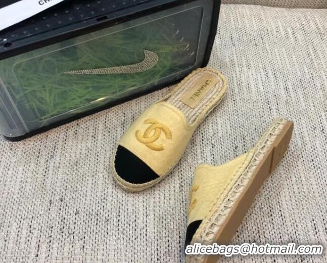 Charming Chanel Denim Espadrilles Mules G37482 Yellow 2021