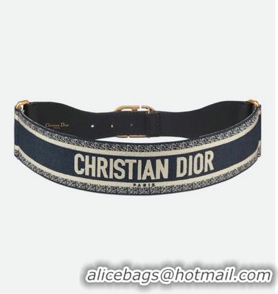 Inexpensive CHRISTIAN DIOR BELT Blue and Cream CHRISTIAN DIOR Embroidered Canvas 50 mm B0003CB