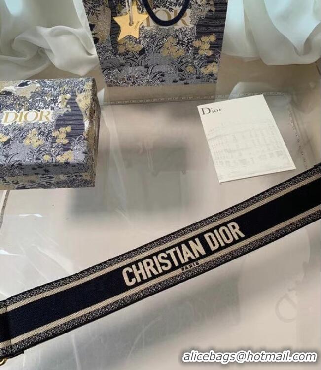 Inexpensive CHRISTIAN DIOR BELT Blue and Cream CHRISTIAN DIOR Embroidered Canvas 50 mm B0003CB